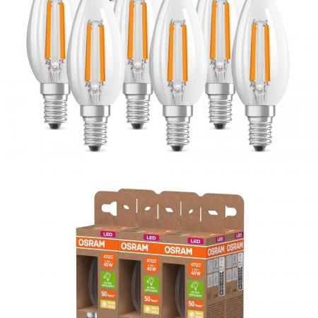 6er Osram E14 LED Kerzenlampe CLASSIC besonders effizient klar 2,2W wie 40W 2700K warmweißes Licht - Sehr gute Energieeffizienz